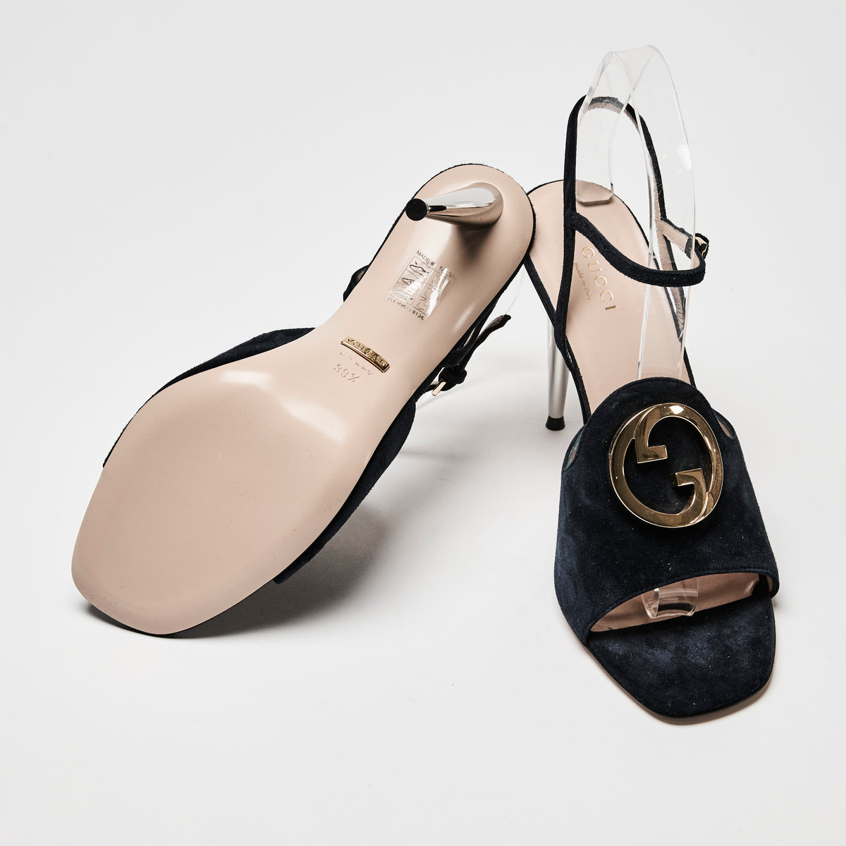 Gucci Navy Suede Blondie Ankle Strap Sandals Size 39.5