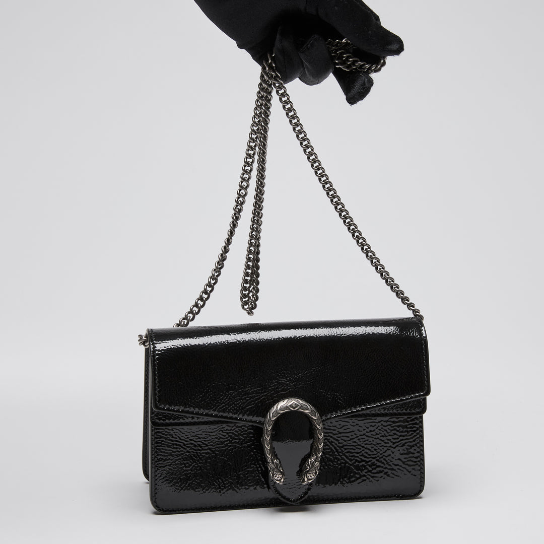 Gucci Black Patent Leather Mini Dionysus Chain Bag