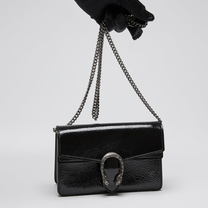 Gucci Black Patent Leather Mini Dionysus Chain Bag