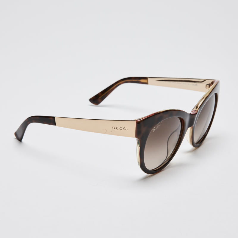 Gucci Brown and Black Tortoise Shell Design Cateye Sunglasses