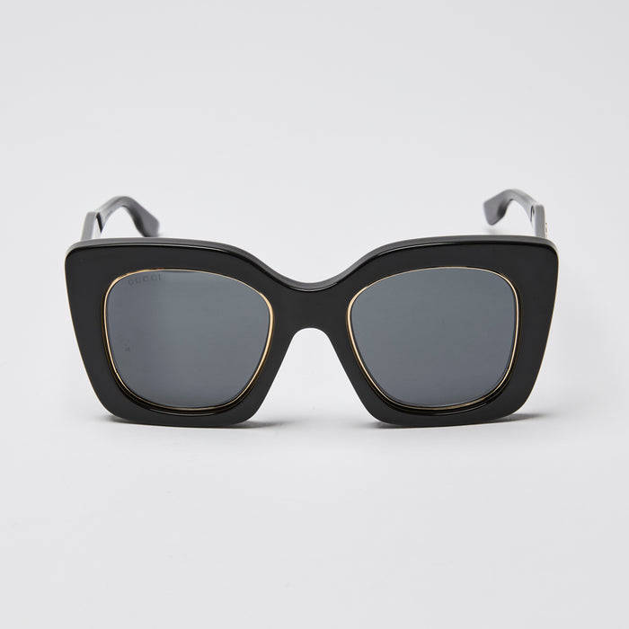 Gucci Black Square Frame Sunglasses with Gold Accents