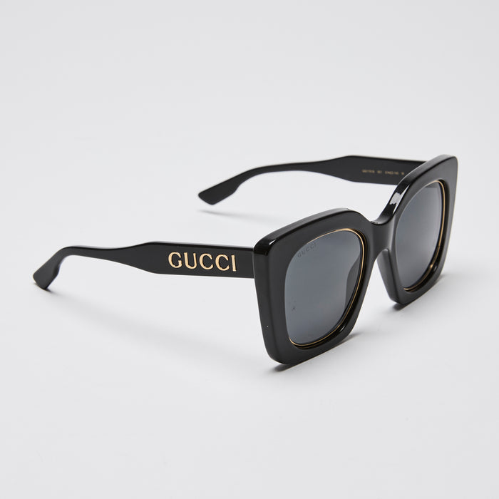 Gucci Black Square Frame Sunglasses with Gold Accents