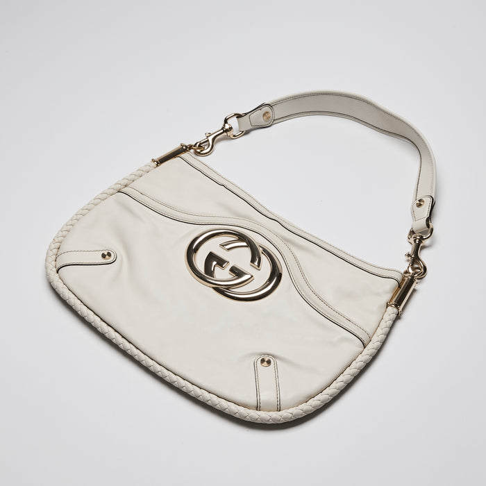 Gucci White Britt Leather GG Marmont Hobo Bag