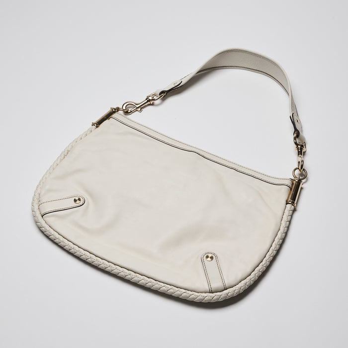 Gucci White Britt Leather GG Marmont Hobo Bag