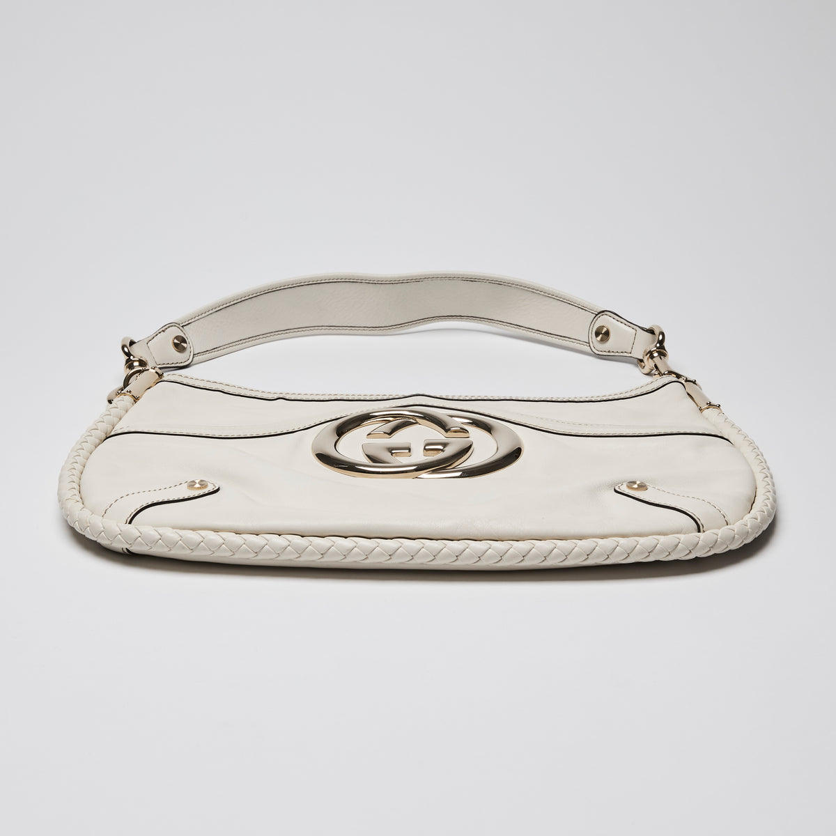 Gucci White Britt Leather GG Marmont Hobo Bag