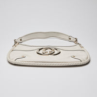 Gucci White Britt Leather GG Marmont Hobo Bag