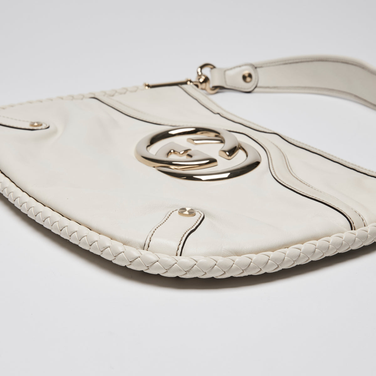 Gucci White Britt Leather GG Marmont Hobo Bag