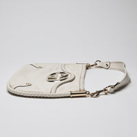 Gucci White Britt Leather GG Marmont Hobo Bag