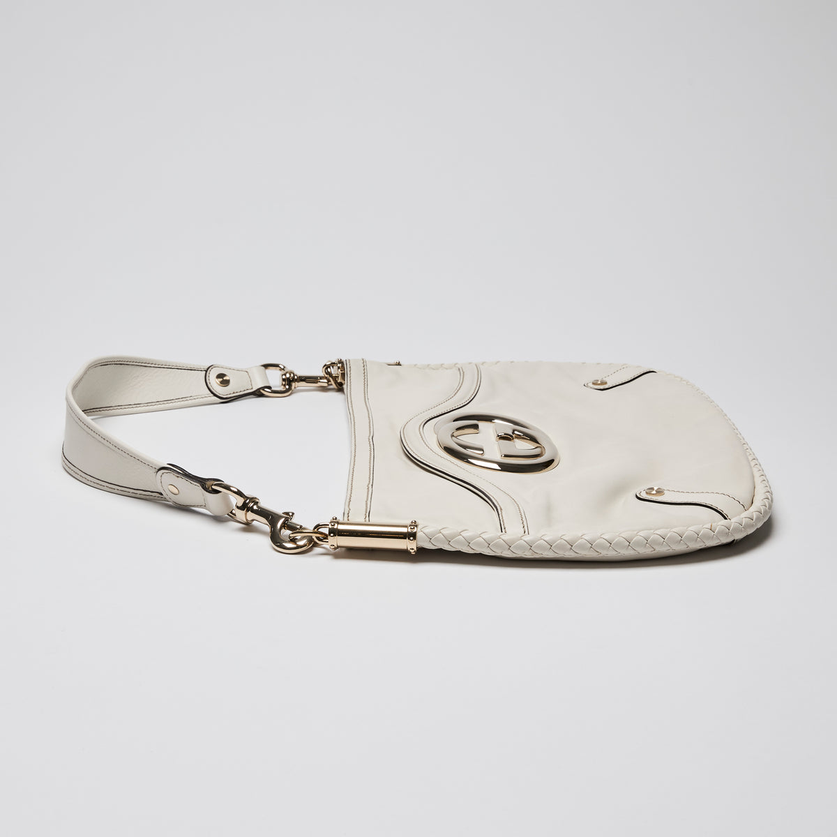 Gucci White Britt Leather GG Marmont Hobo Bag