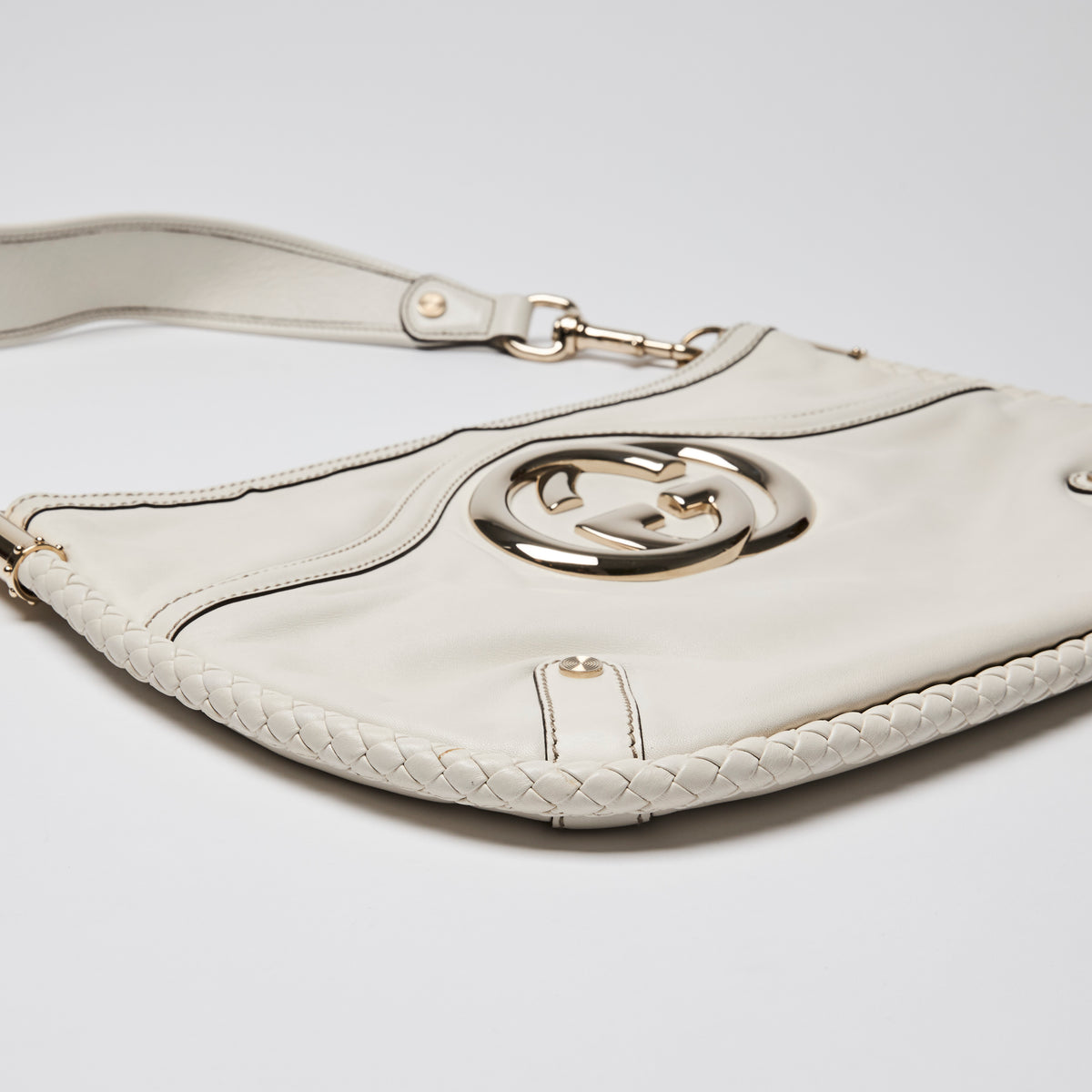 Gucci White Britt Leather GG Marmont Hobo Bag