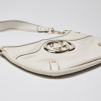 Gucci White Britt Leather GG Marmont Hobo Bag