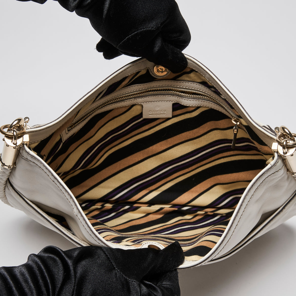 Gucci White Britt Leather GG Marmont Hobo Bag