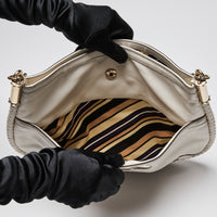 Gucci White Britt Leather GG Marmont Hobo Bag