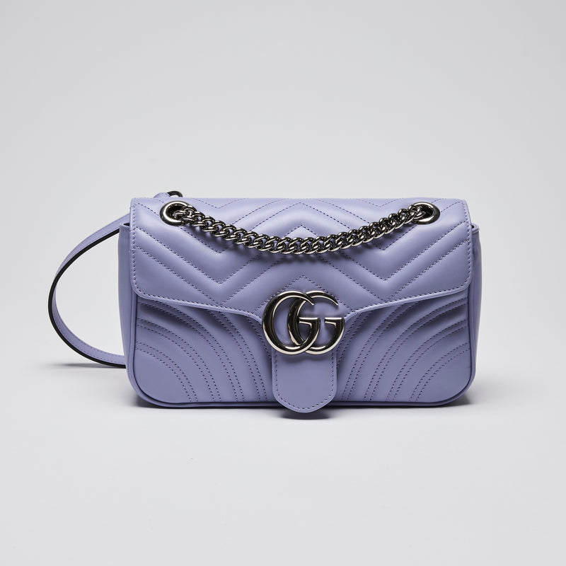Gucci Lilac Matelasse Chevron Leather Medium GG Marmont Shoulder Bag