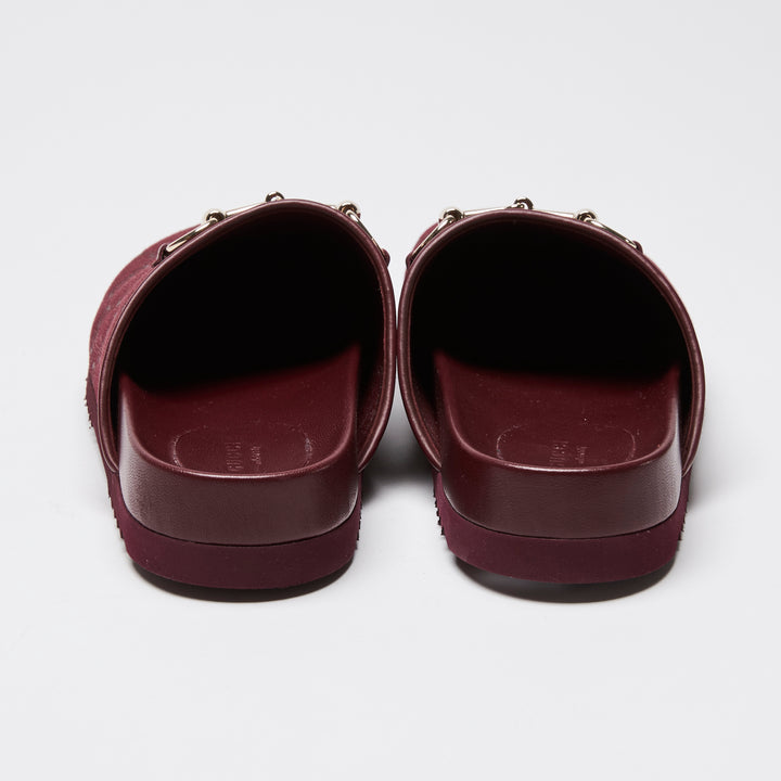 Gucci Burgundy GG Canvas Light Gold Horsebit Mules Size 37