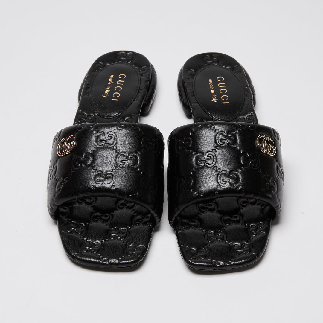 Gucci Black GG Embossed Nappa Leather Marmont Sandals Size 36