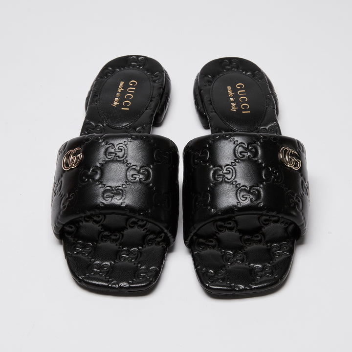 Gucci Black GG Embossed Nappa Leather Marmont Sandals Size 36