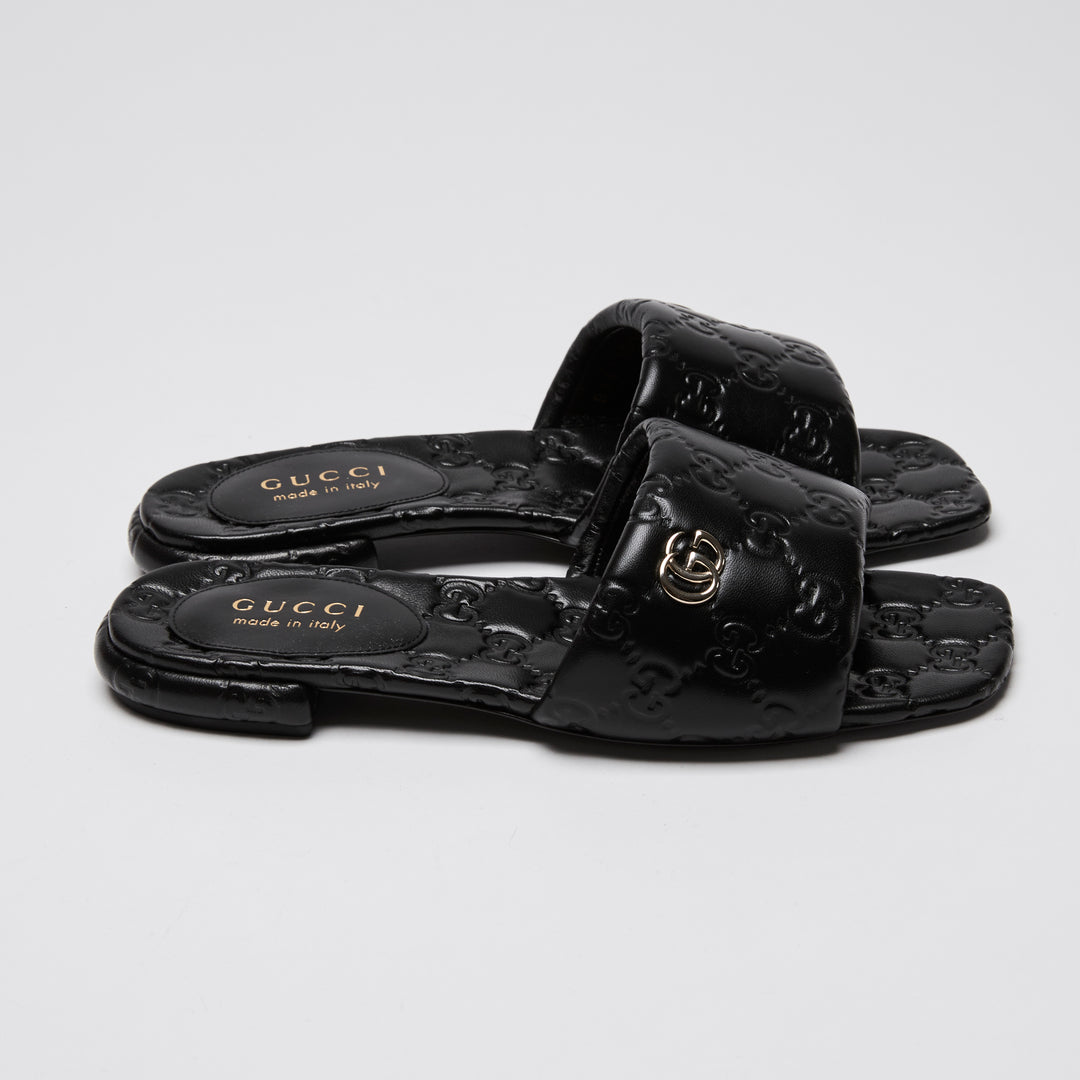 Gucci Black GG Embossed Nappa Leather Marmont Sandals Size 36