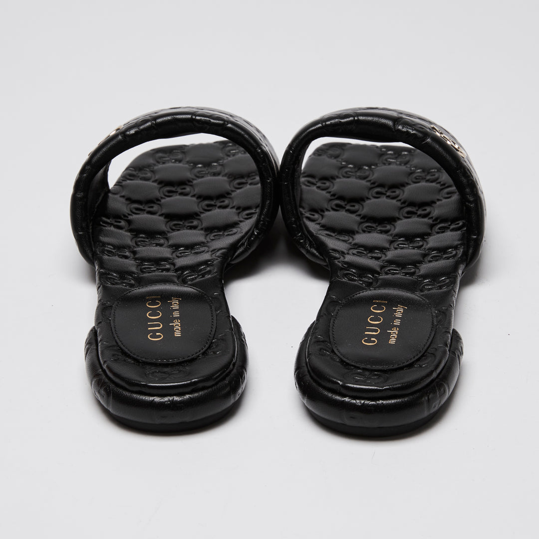 Gucci Black GG Embossed Nappa Leather Marmont Sandals Size 36