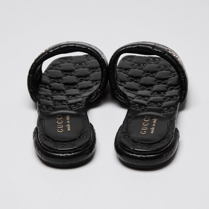 Gucci Black GG Embossed Nappa Leather Marmont Sandals Size 36