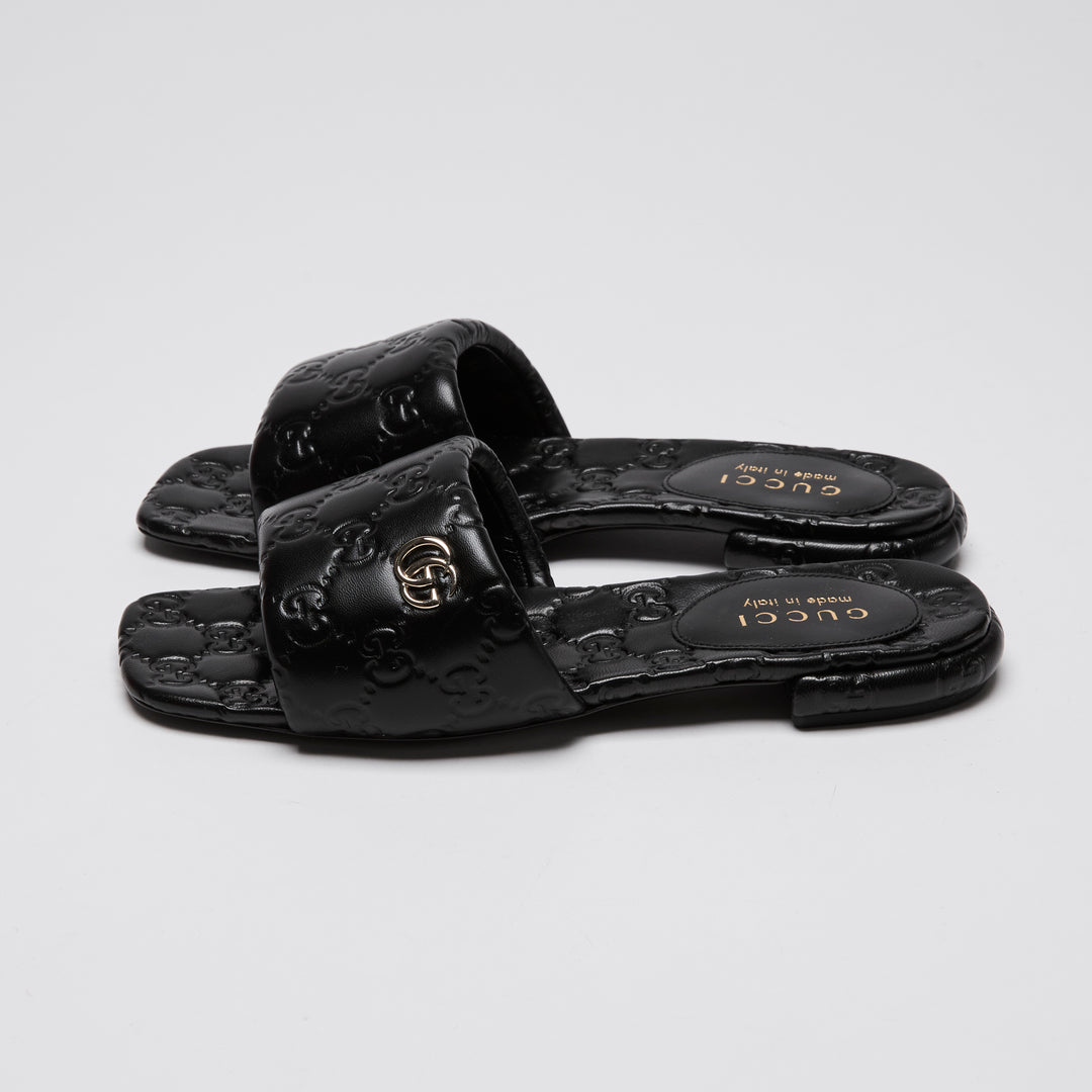Gucci Black GG Embossed Nappa Leather Marmont Sandals Size 36