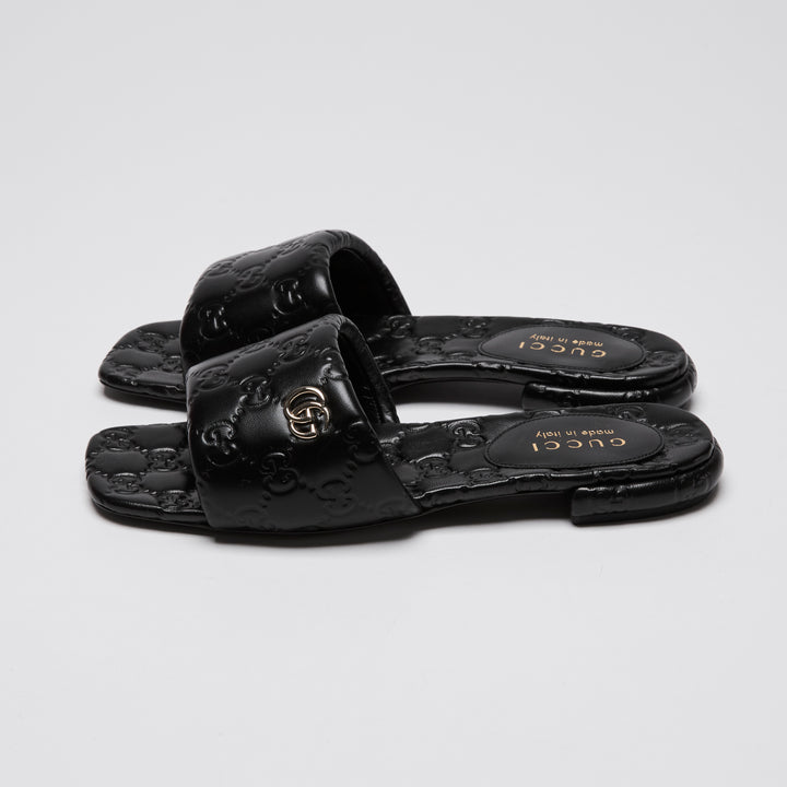 Gucci Black GG Embossed Nappa Leather Marmont Sandals Size 36