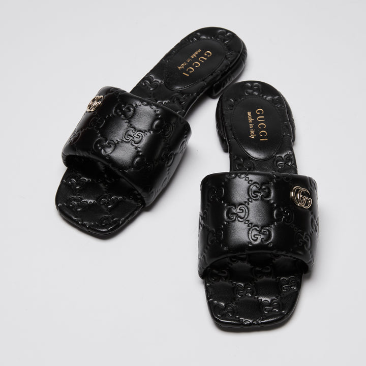 Gucci Black GG Embossed Nappa Leather Marmont Sandals Size 36