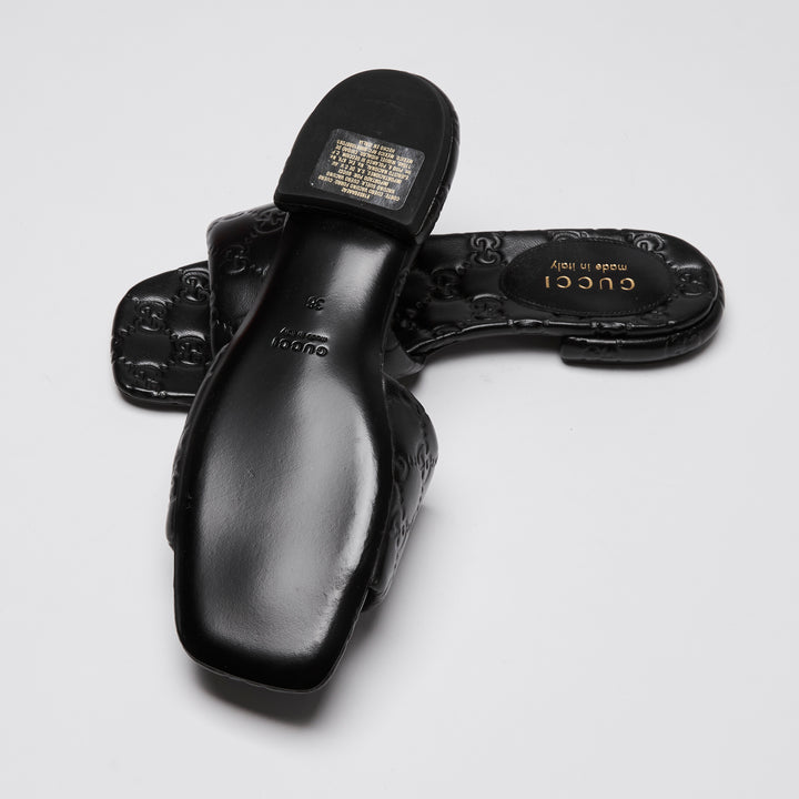 Gucci Black GG Embossed Nappa Leather Marmont Sandals Size 36