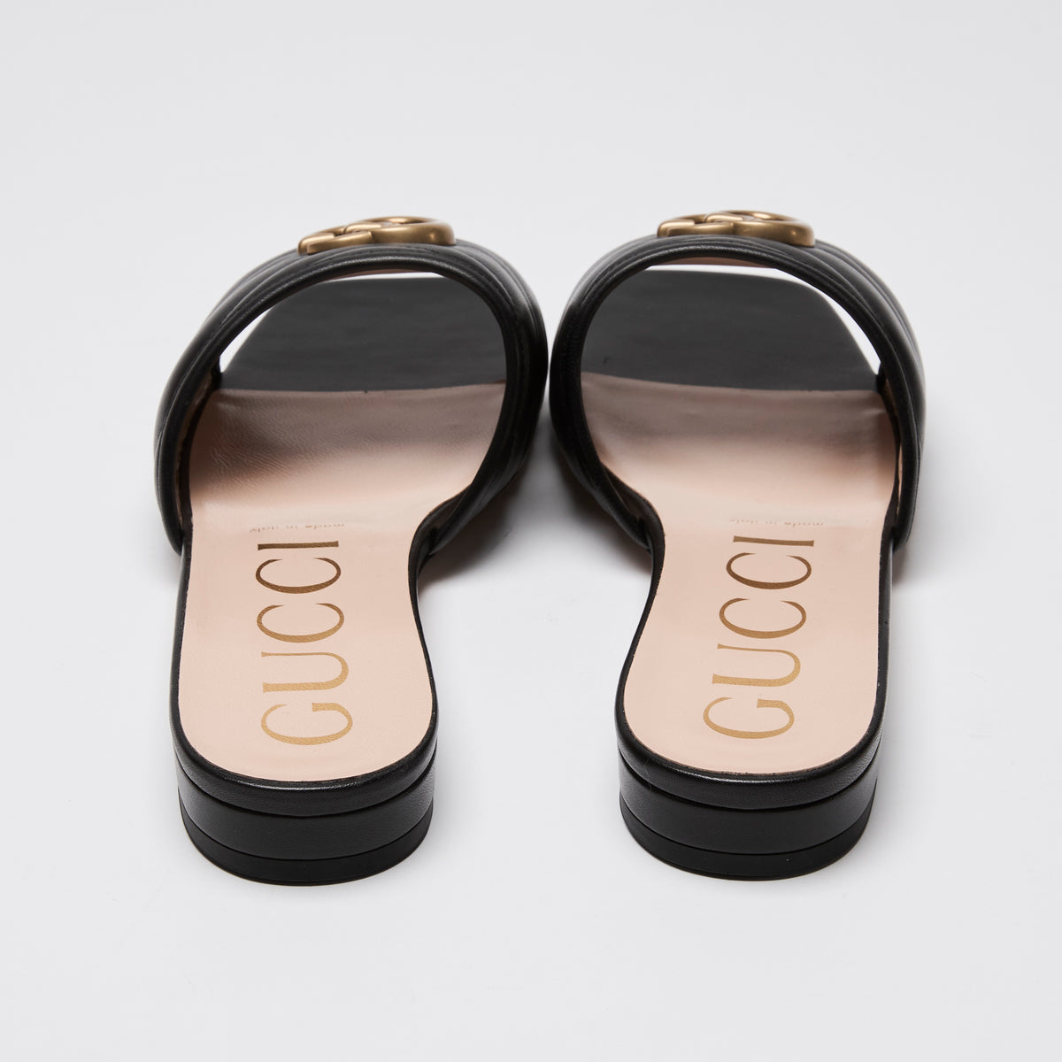 Gucci Black Quilted Chevron Nappa Leather GG Marmont Sandals Size 41