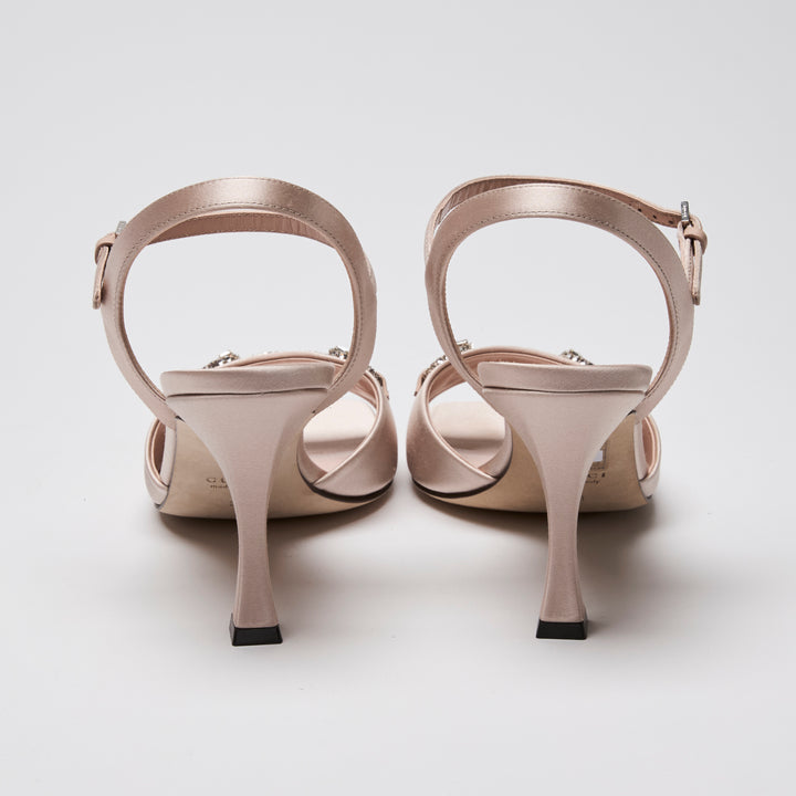 Gucci Blush Pink Satin Crystal Horsebit Ankle Strap Sandals Size 39