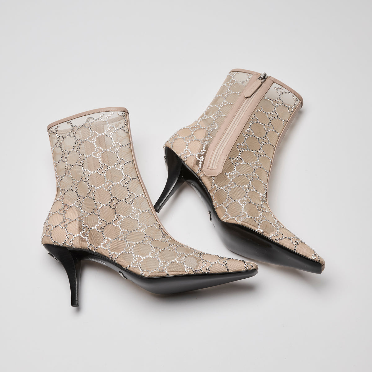 Gucci Beige Mesh Crystal GG Boots Size 39