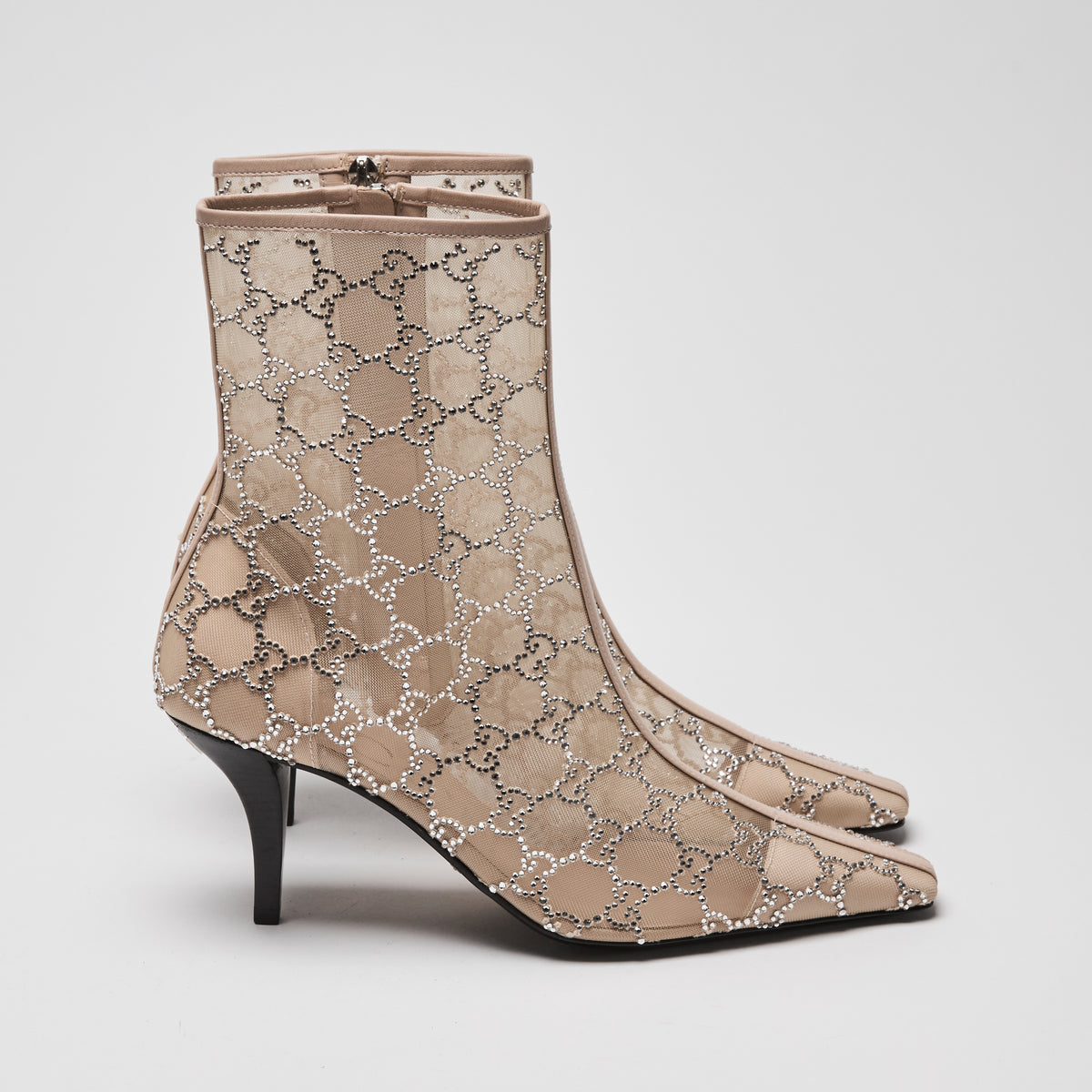 Gucci Beige Mesh Crystal GG Boots Size 39