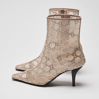 Gucci Beige Mesh Crystal GG Boots Size 39