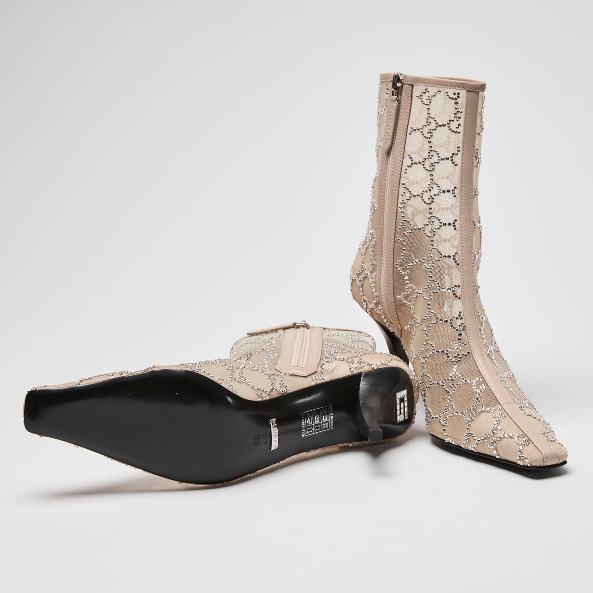 Gucci Beige Mesh Crystal GG Boots Size 39