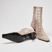 Gucci Beige Mesh Crystal GG Boots Size 39