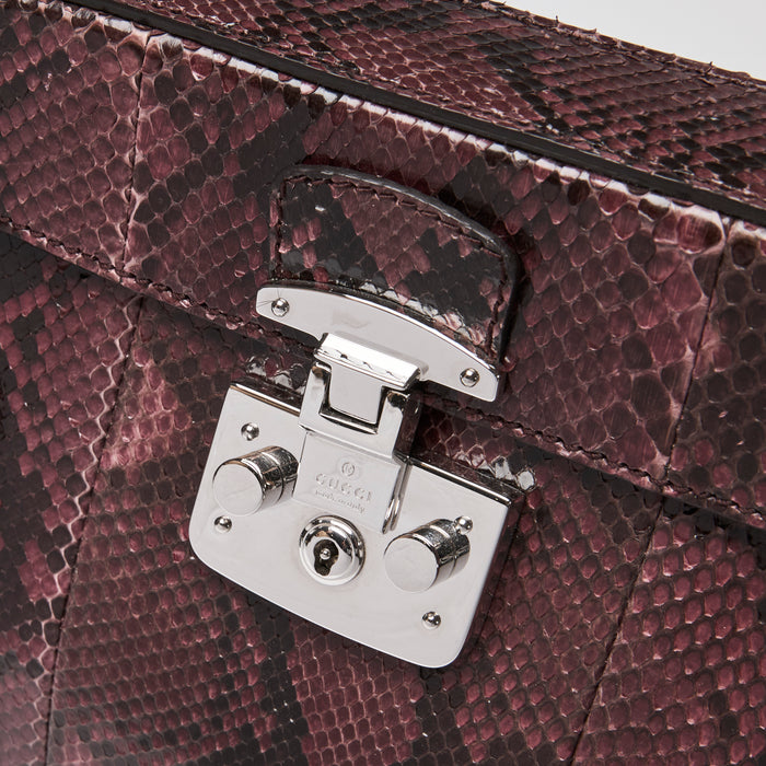 Gucci Purple Python Leather Lady Lock Bamboo Top Handle Bag