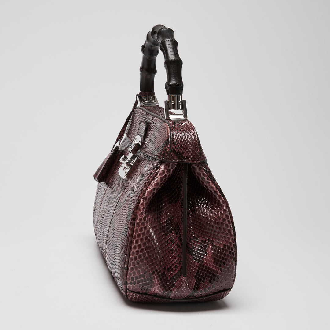 Gucci Purple Python Leather Lady Lock Bamboo Top Handle Bag