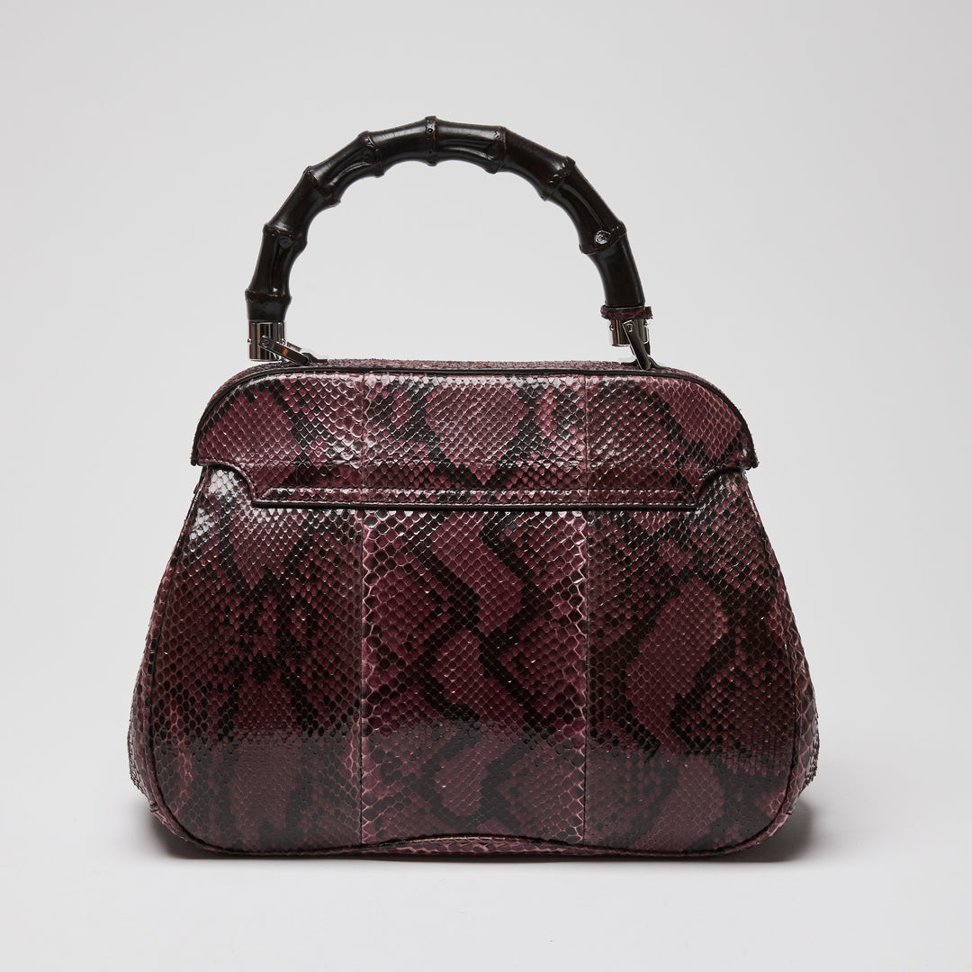 Gucci Purple Python Leather Lady Lock Bamboo Top Handle Bag