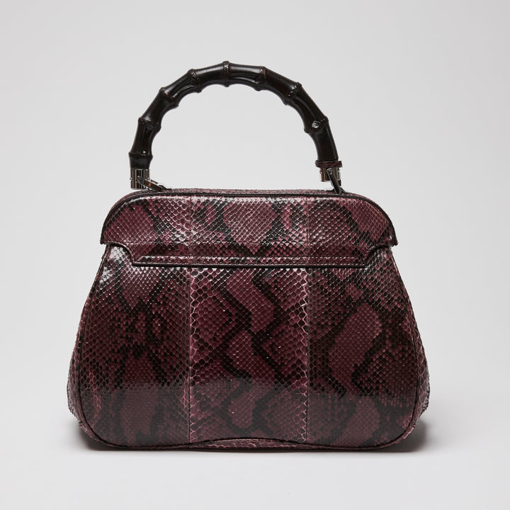 Gucci Purple Python Leather Lady Lock Bamboo Top Handle Bag