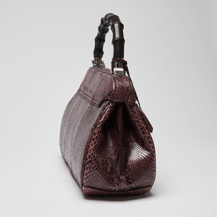 Gucci Purple Python Leather Lady Lock Bamboo Top Handle Bag