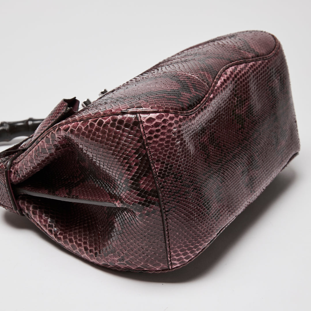Gucci Purple Python Leather Lady Lock Bamboo Top Handle Bag