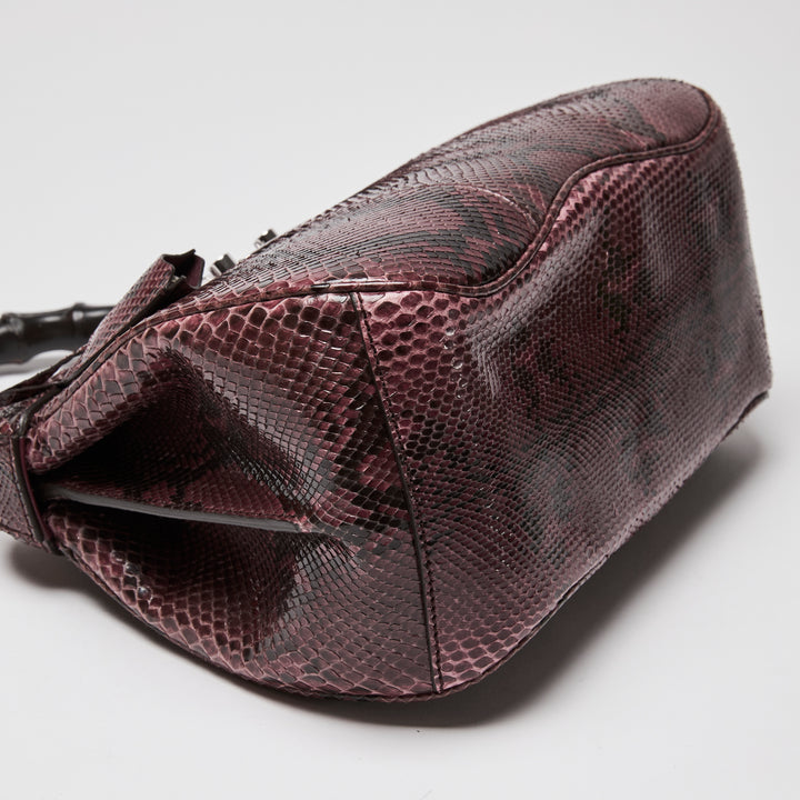 Gucci Purple Python Leather Lady Lock Bamboo Top Handle Bag
