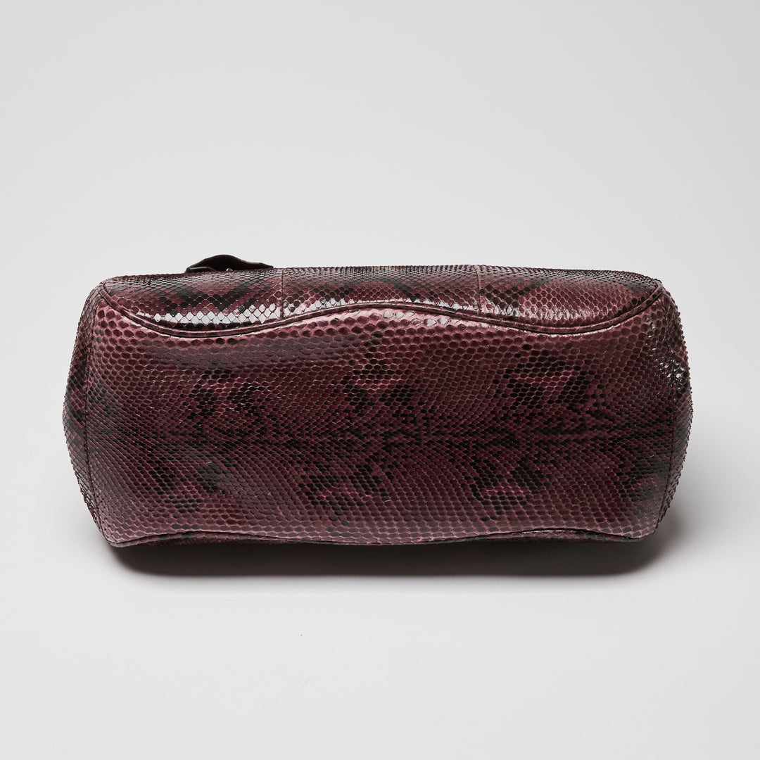 Gucci Purple Python Leather Lady Lock Bamboo Top Handle Bag