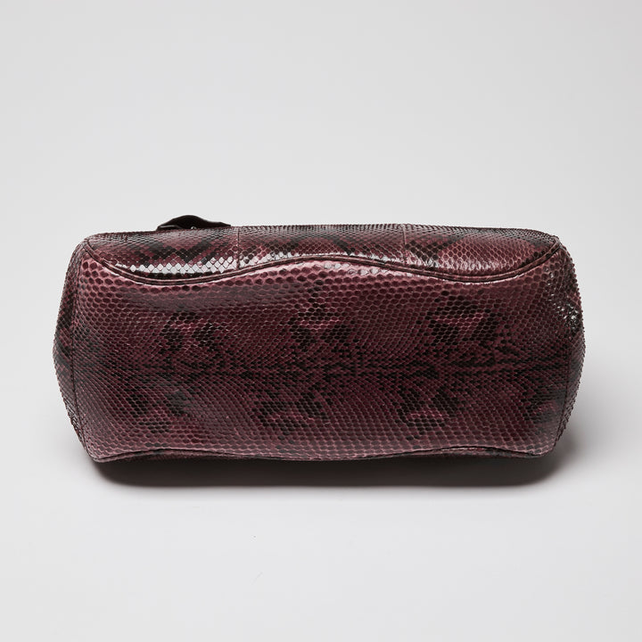 Gucci Purple Python Leather Lady Lock Bamboo Top Handle Bag