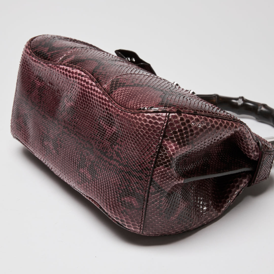 Gucci Purple Python Leather Lady Lock Bamboo Top Handle Bag