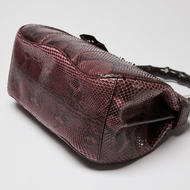 Gucci Purple Python Leather Lady Lock Bamboo Top Handle Bag