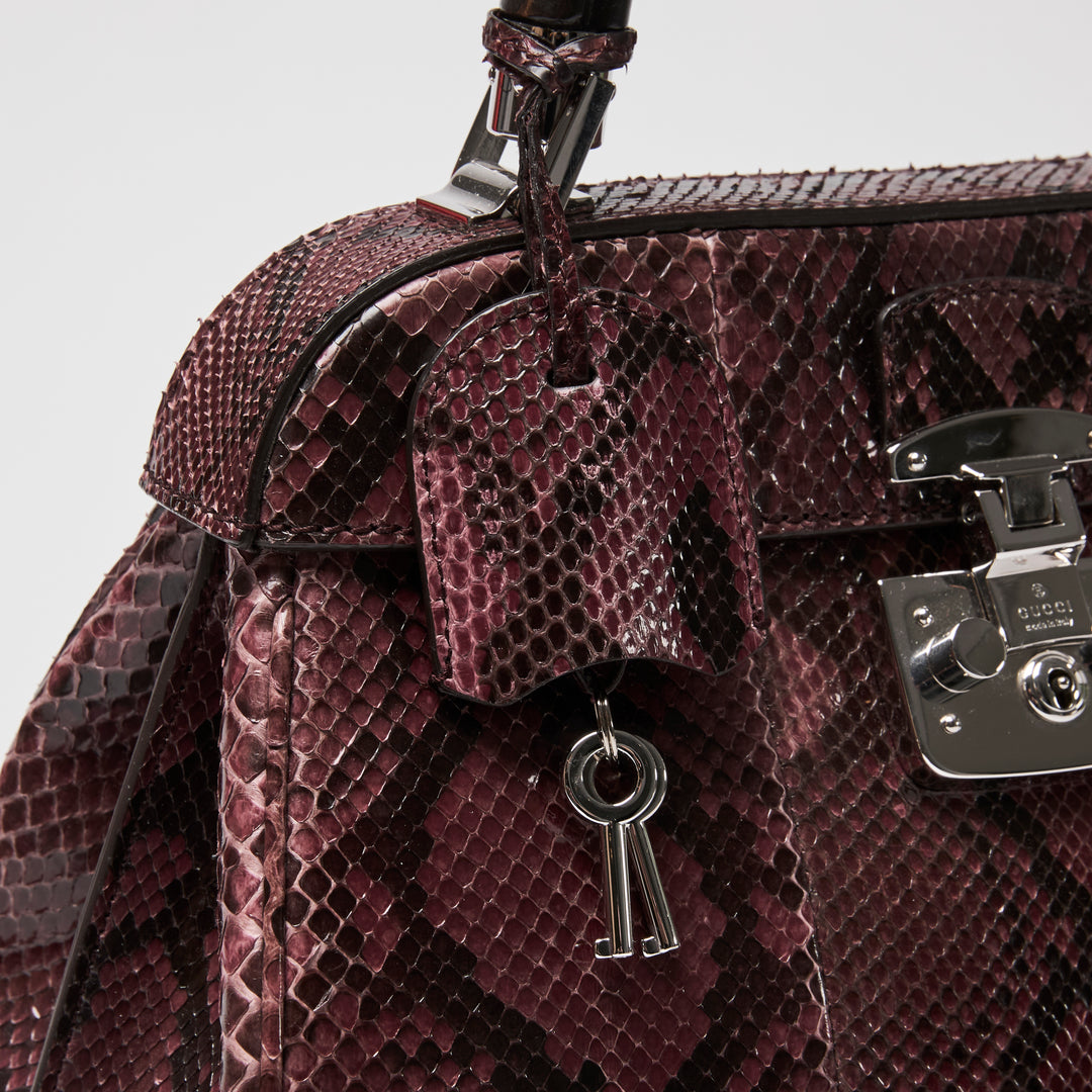 Gucci Purple Python Leather Lady Lock Bamboo Top Handle Bag