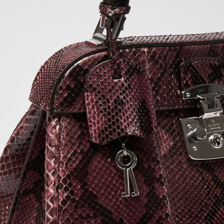 Gucci Purple Python Leather Lady Lock Bamboo Top Handle Bag