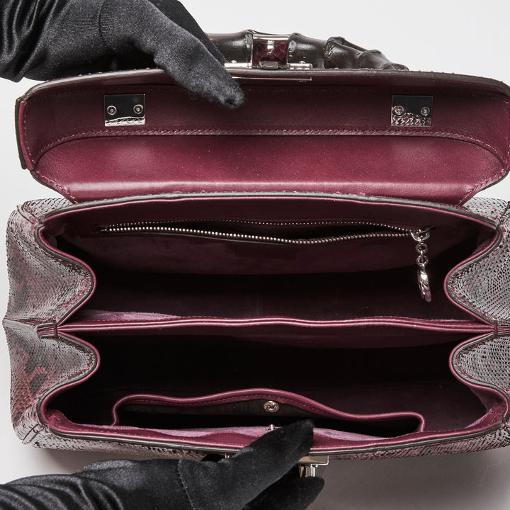 Gucci Purple Python Leather Lady Lock Bamboo Top Handle Bag