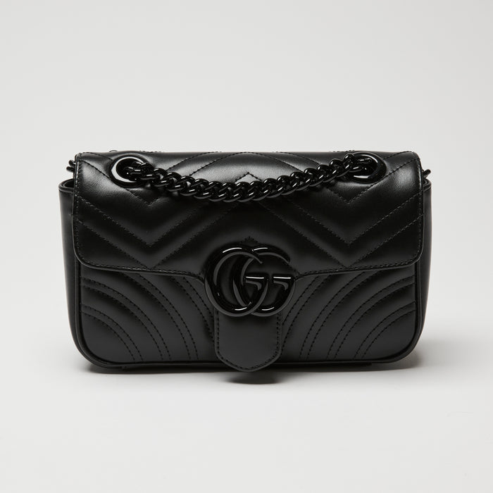Gucci Black Calfskin Leather Small GG Marmont Shoulder Bag